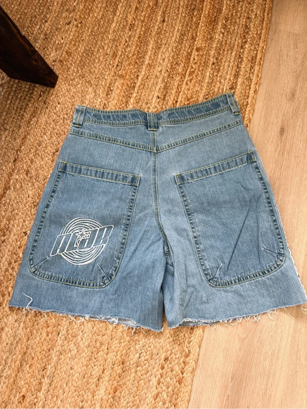 aLab Mega Wide Leg Denim Jorts | Y2K Skater Rave Stripe Shorts
